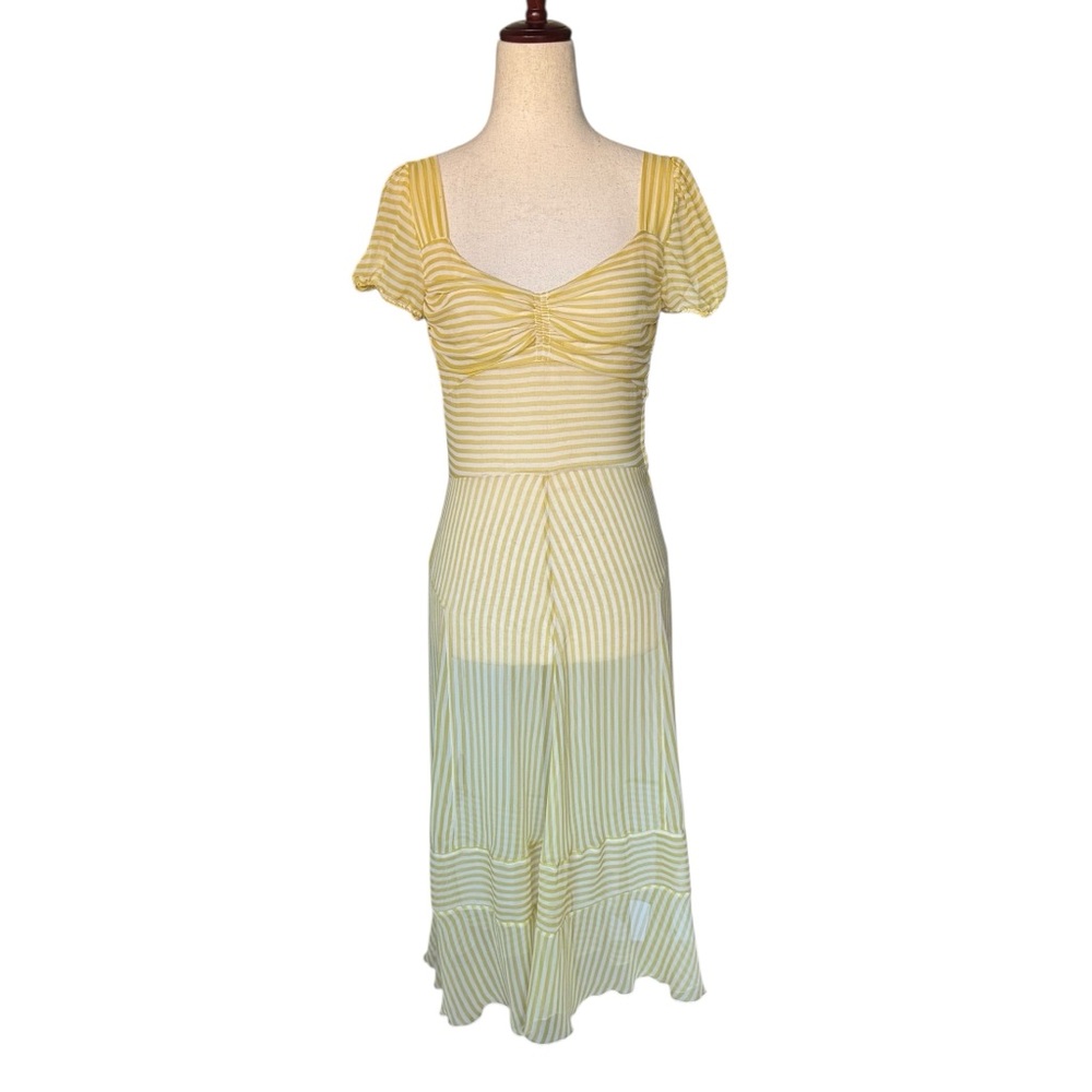 MaxAzria Striped Yellow and Cream Sheer Silk Dress 30s Tea Vintage XS